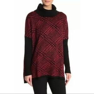 NWT Joseph A Cowl Neck Red & Black Sweater